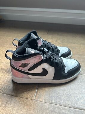 Nike Air Jordan 1 Mid - Black, White & Pink Tie-Dye Accents